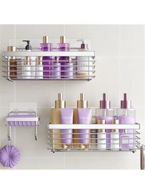 Shower Caddy Adhesive Stainless Steel No Drill Bathroom Organizer Shelf Set